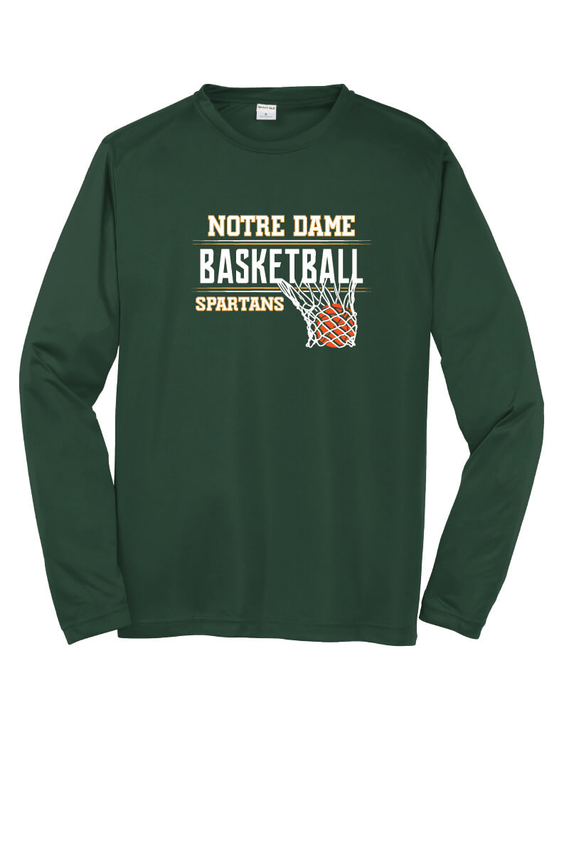 Youth Notre Dame Basketball Sport Tek Competitor Long Sleeve Shirt green-front