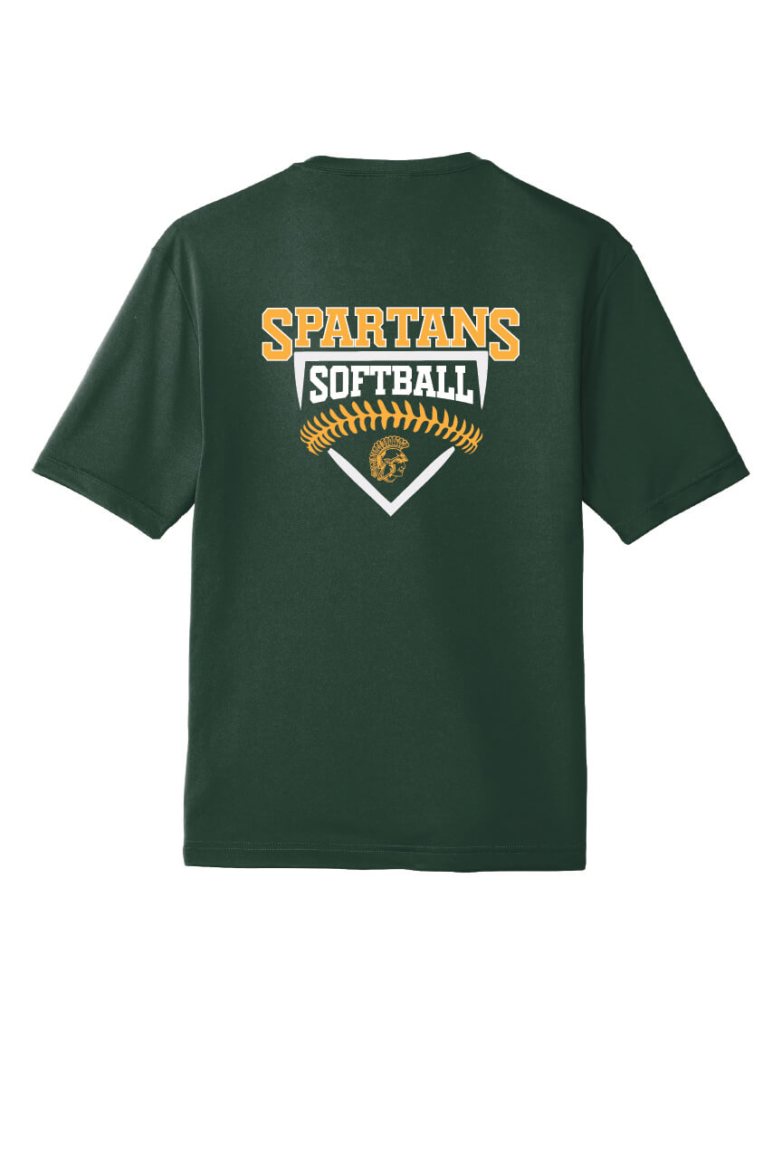 Spartans Softball Sport Tek Competitor Short Sleeve Tee green, back