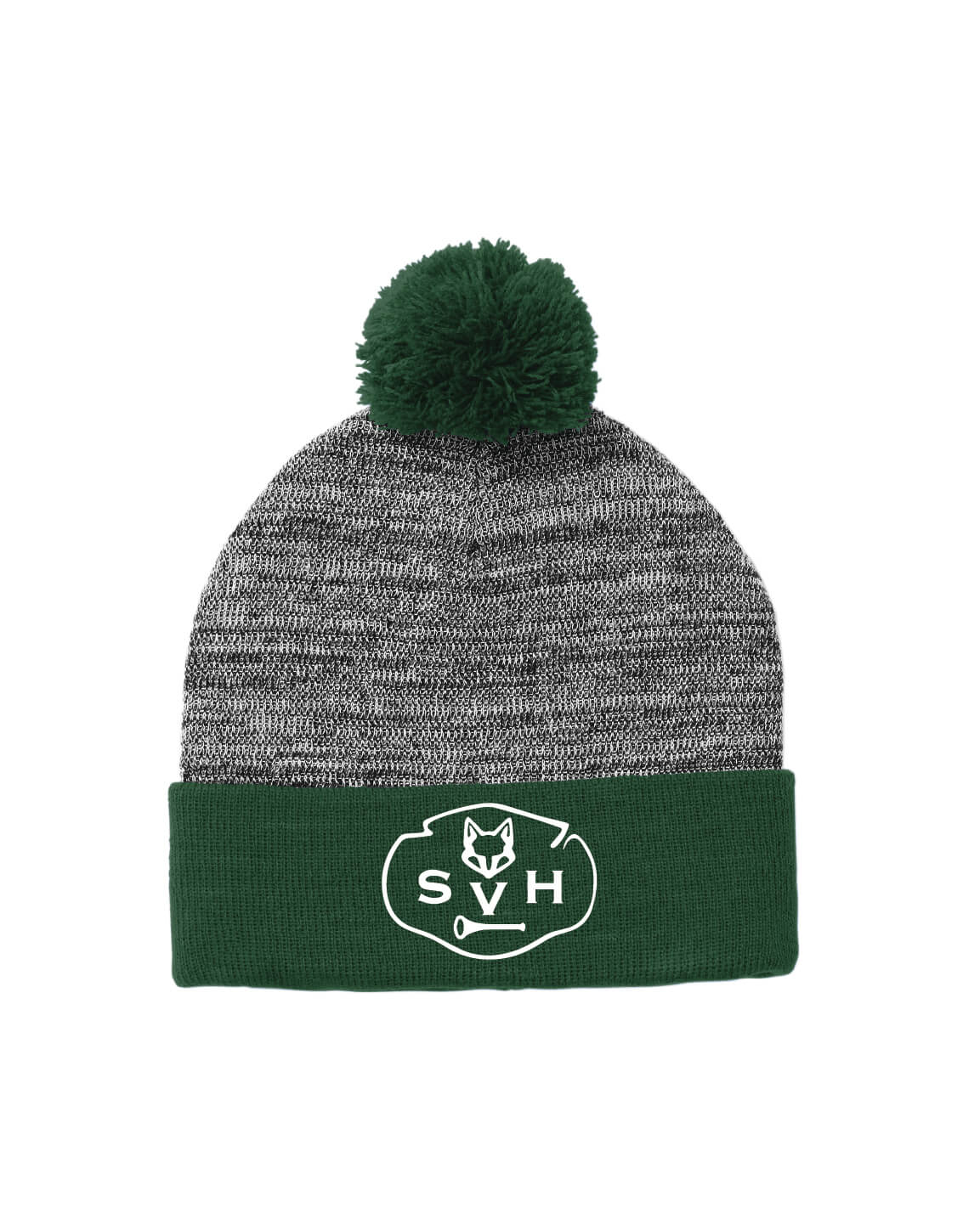 Pom Pom Beanie Green/Heather Gray