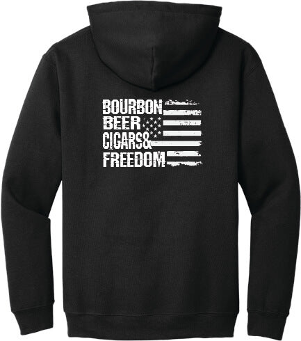 Bourbon, Beer, Cigars & Freedom hoodie back