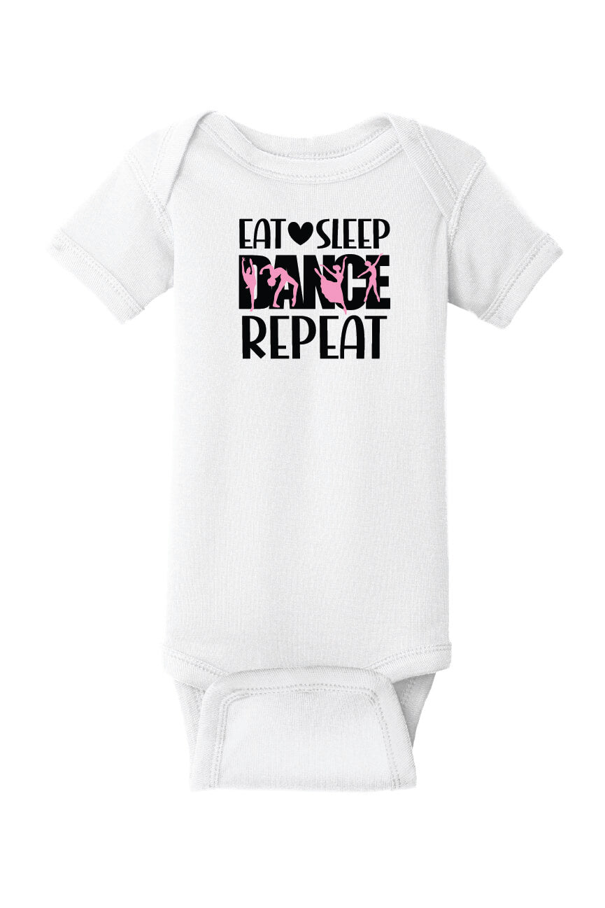 Eat Sleep Dance Repeat Short Sleeve Onesie white