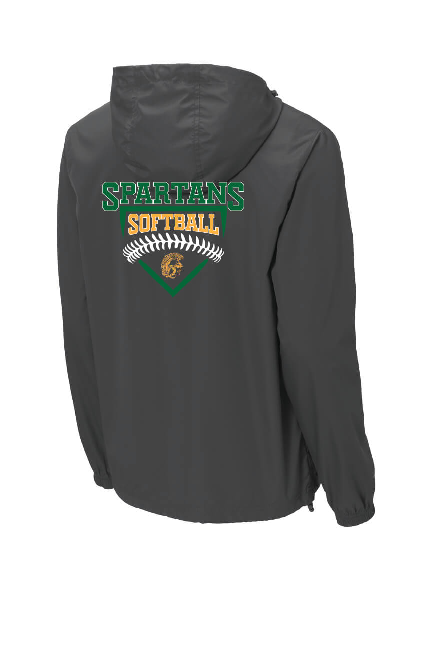 Spartans Softball Sport Tek Packable Windbreaker gray, back