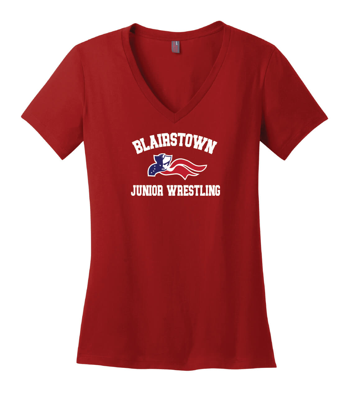 Blairstown JR Wrestling V-Neck Short Sleeve T-Shirt (Ladies) red