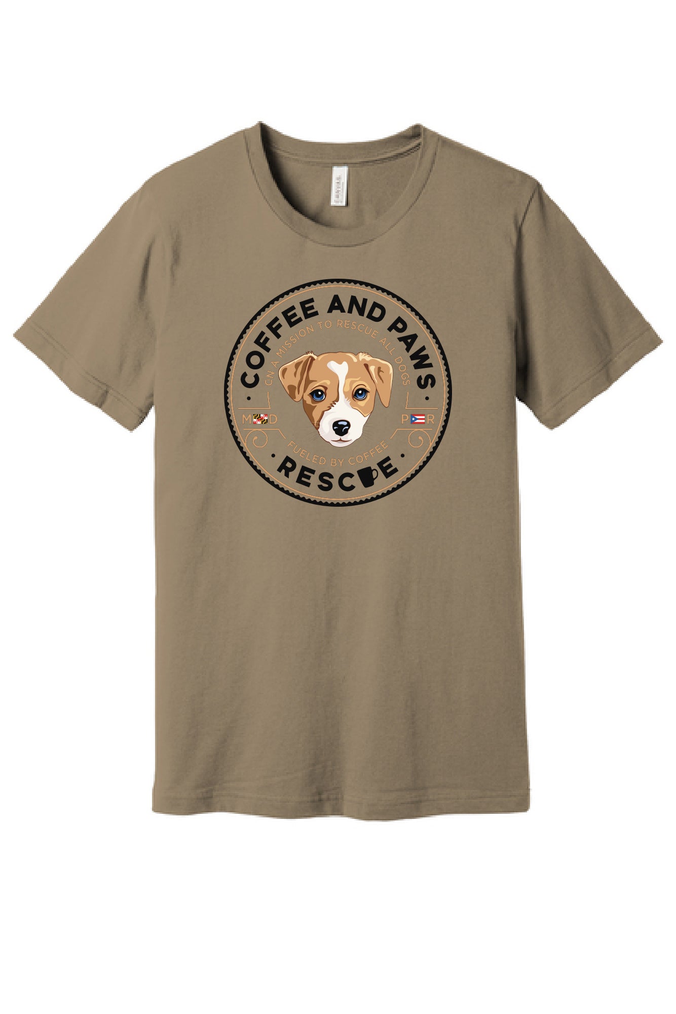 Coffee and Paws Rescue Short Sleeve Bella Canvas T-shirt