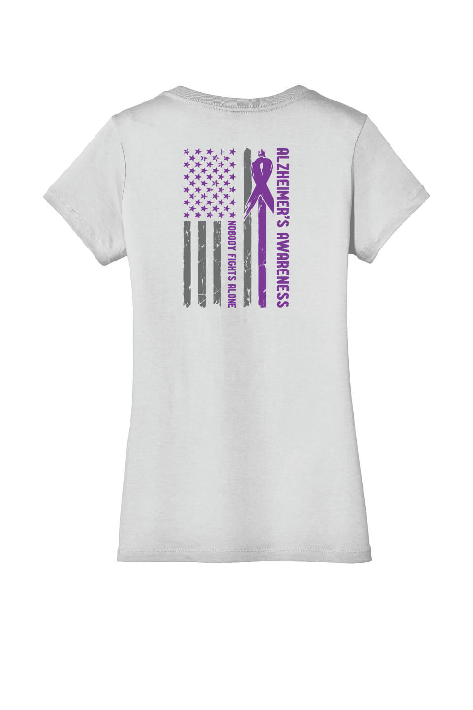 Memories Matter Flag Back Ladies V-Neck Short Sleeve T-Shirt white flag back
