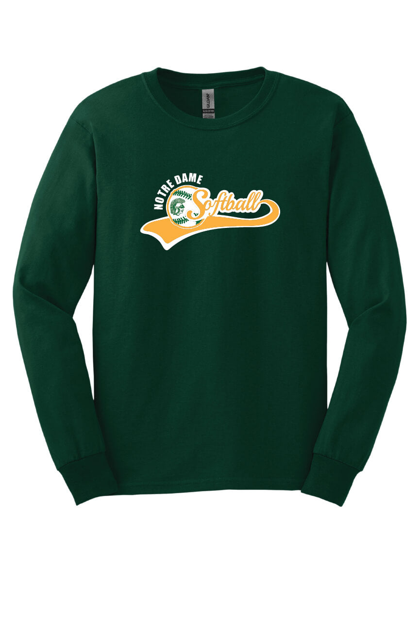Notre Dame Softball Long Sleeve T-Shirt green, front