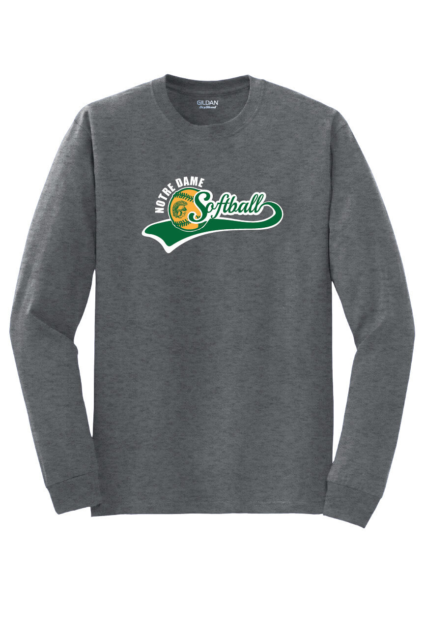 Notre Dame Softball Long Sleeve T-Shirt gray, front