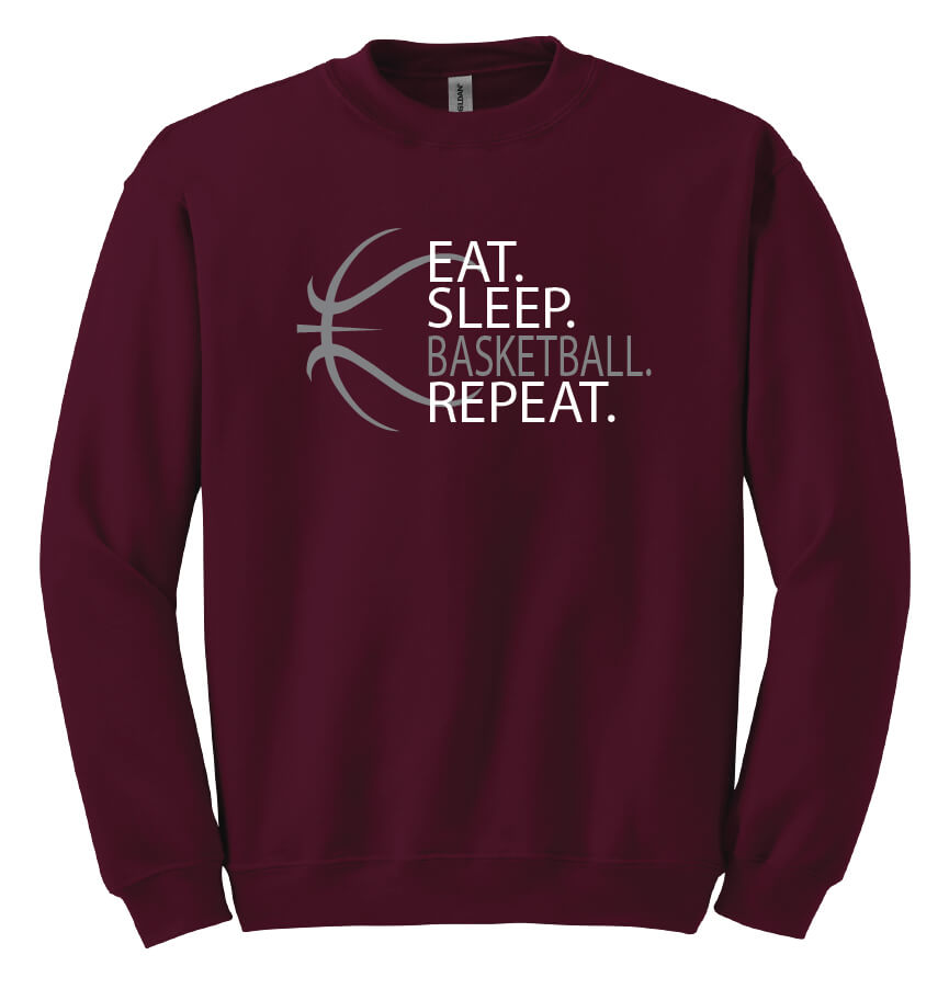 Eat Sleep Basketball Repeat Crewneck Sweatshirt maroon