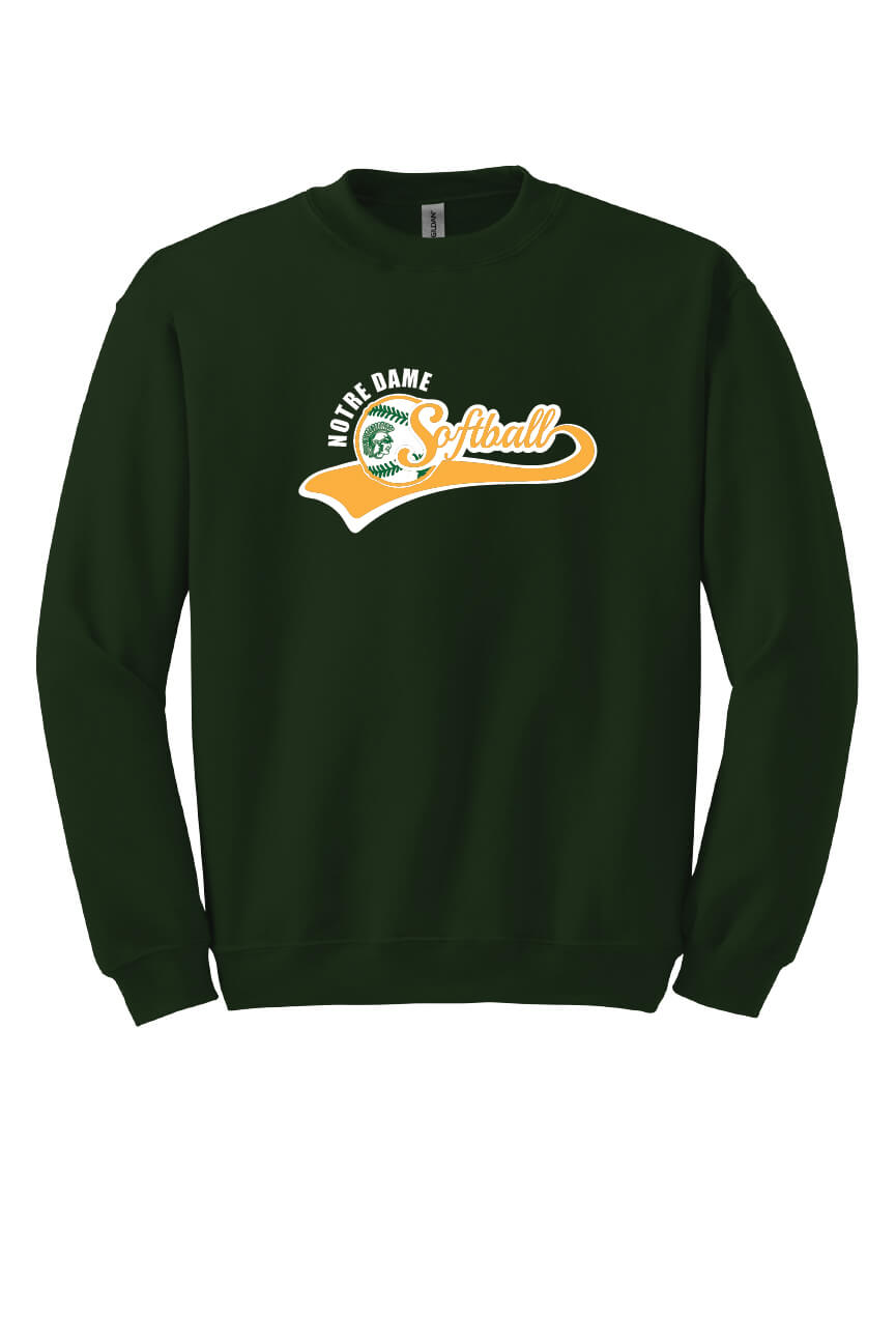 Notre Dame Softball Crewneck Sweatshirt (Youth) green front