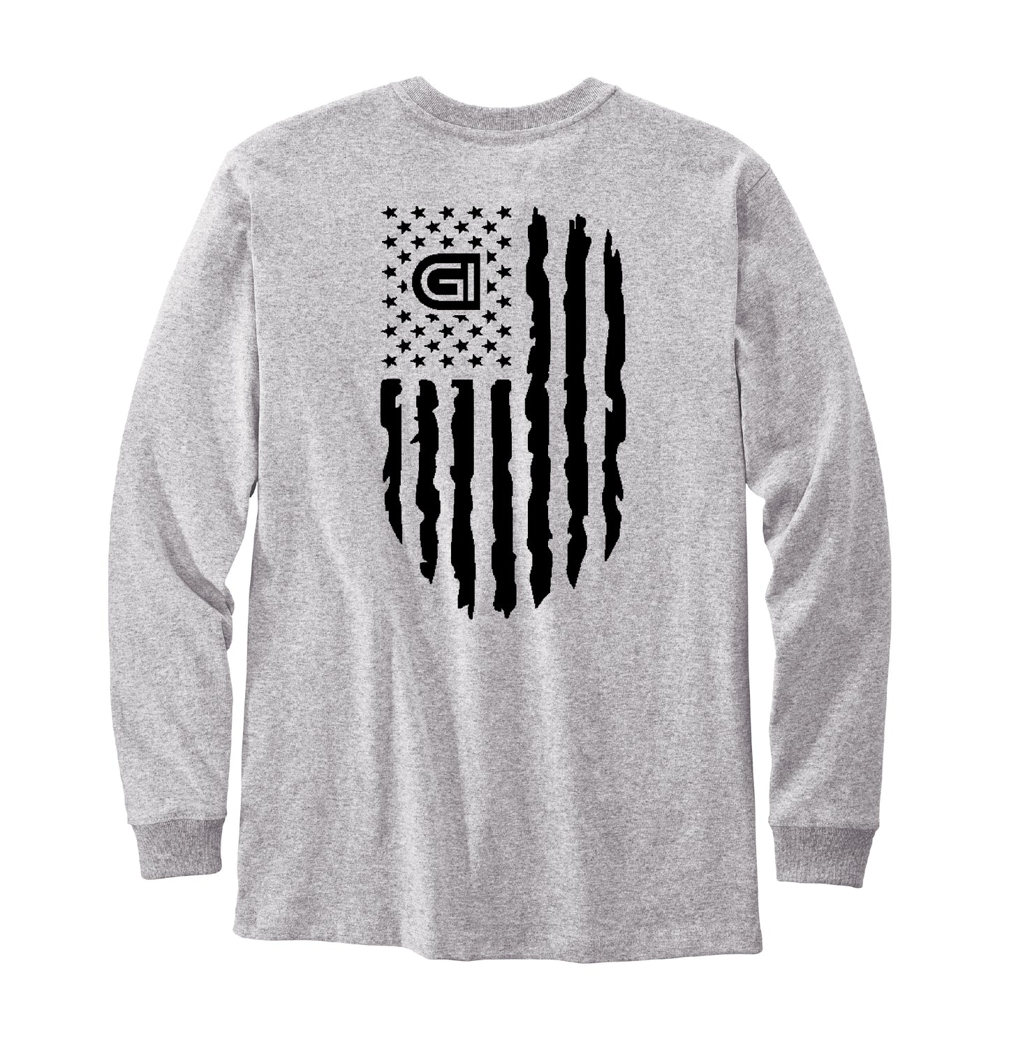 Carhartt® Long Sleeve Henley T-Shirt Small Logo Front with Flag on Back