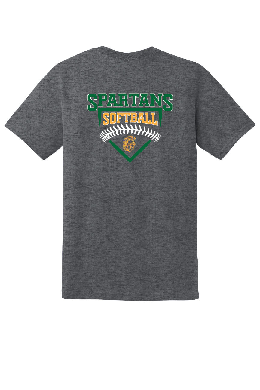 Spartans Softball Short Sleeve T-Shirt (Youth) gray, back