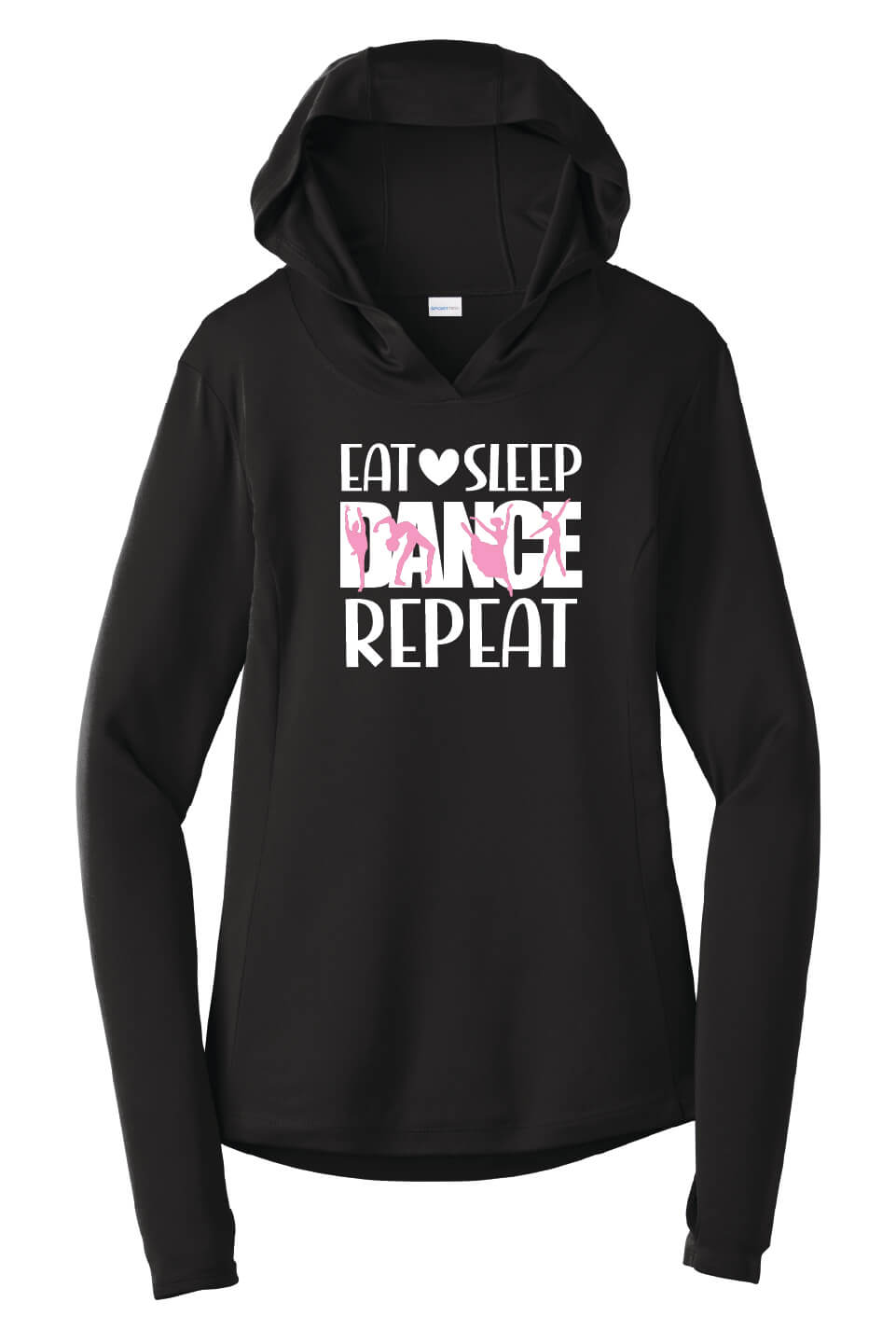 Eat Sleep Dance Repeat Long Sleeve Hooded Pullover (Ladies) black