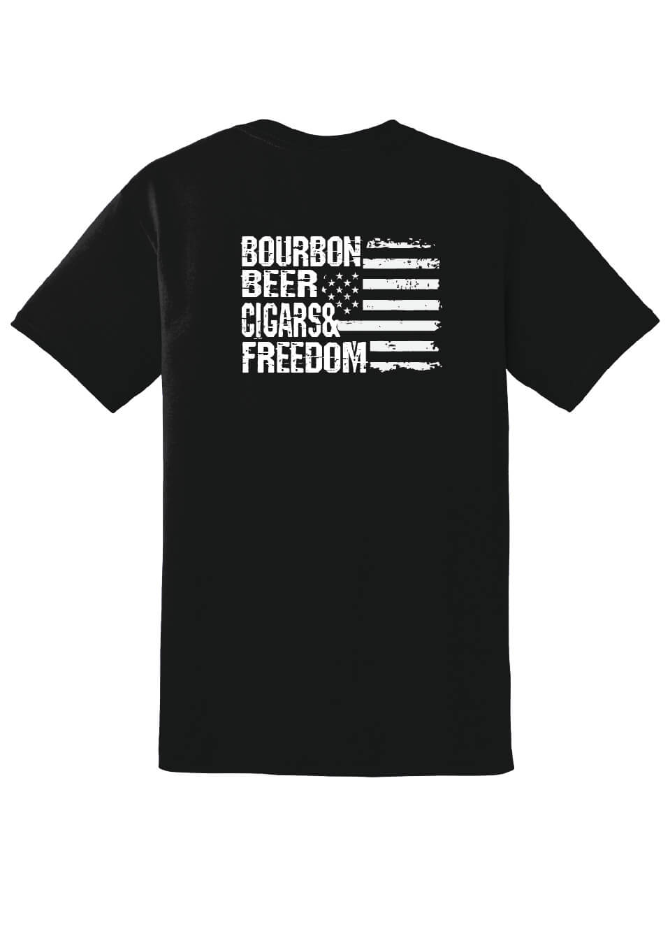 Bourbon, Beer, Cigars & Freedom short sleeve and vneck back
