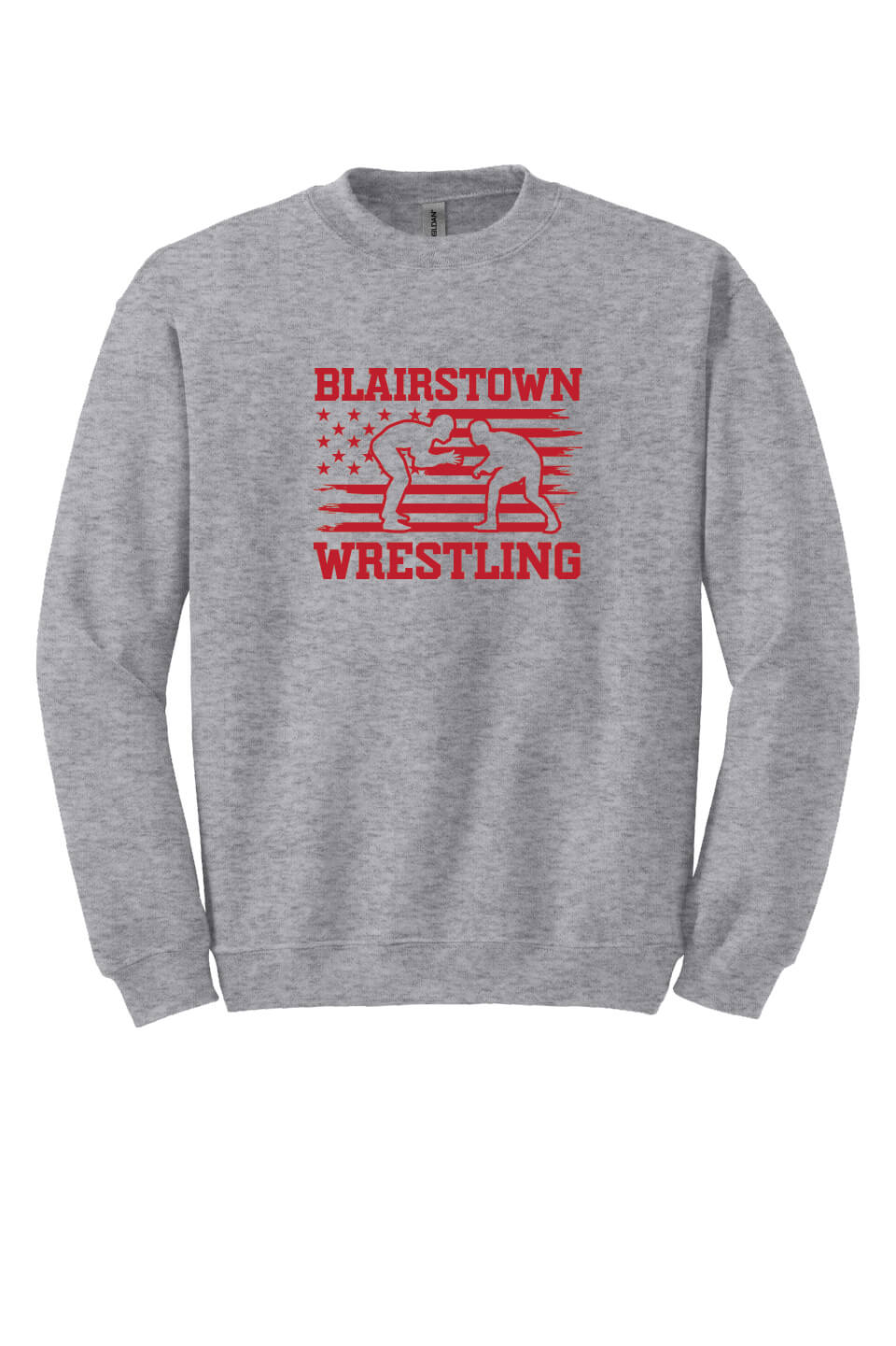 Blairstown Wrestling Flag Crewneck Sweatshirt gray