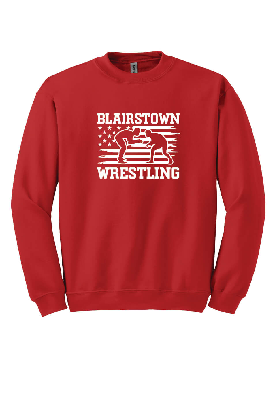 Blairstown Wrestling Flag Crewneck Sweatshirt red