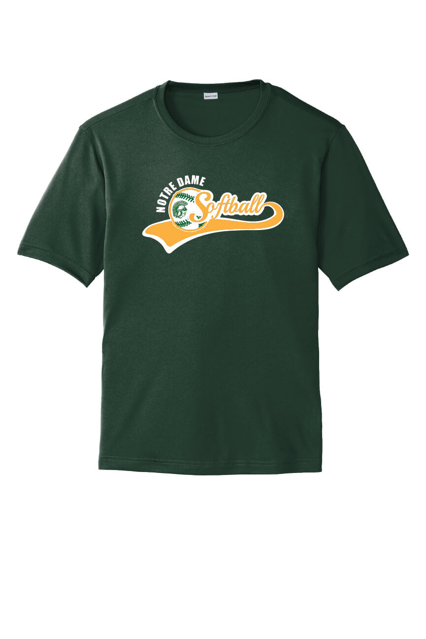 Notre Dame Softball Sport Tek Competitor Short Sleeve Tee (Youth) green, front