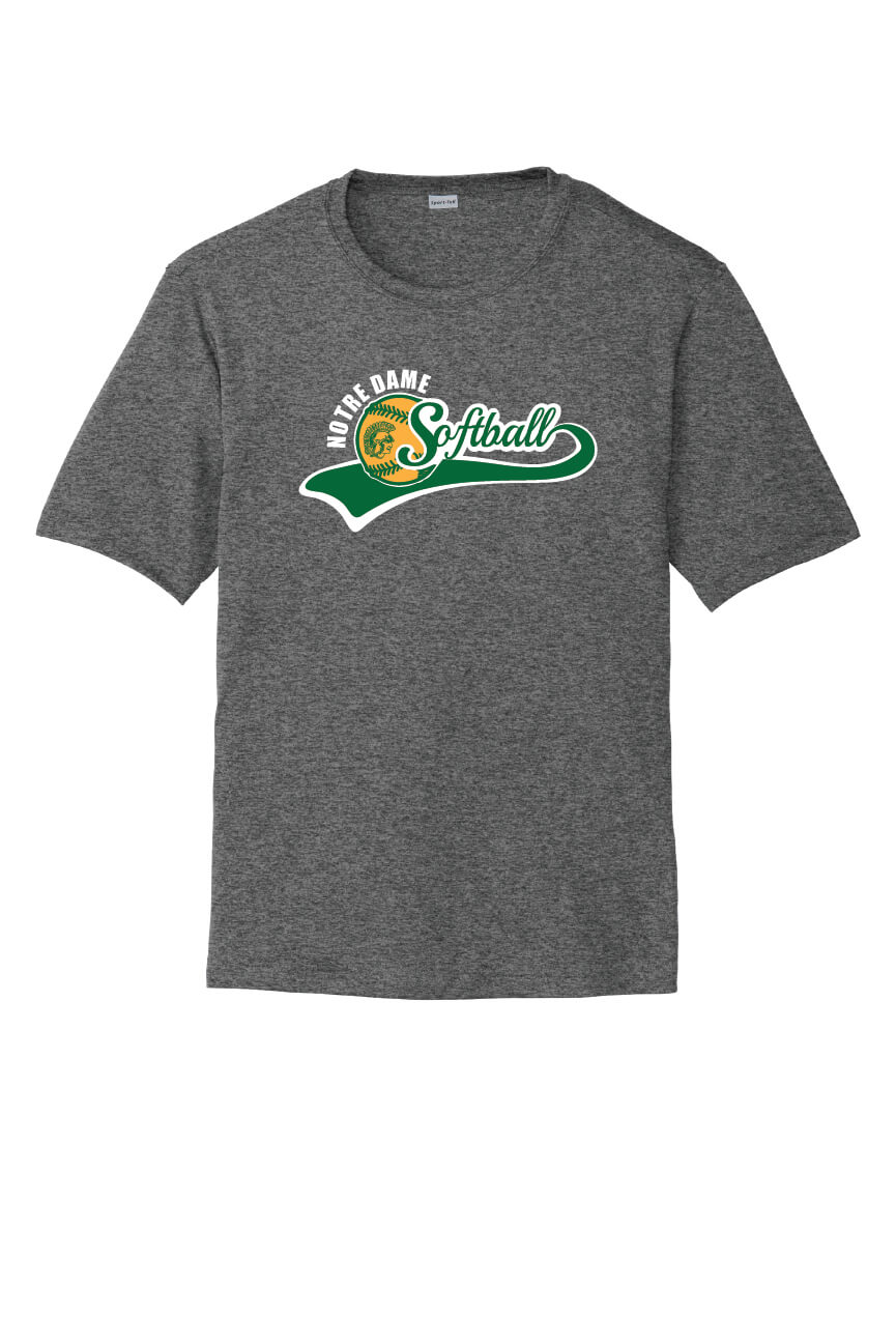 Notre Dame Softball Sport Tek Competitor Short Sleeve Tee (Youth) gray, front