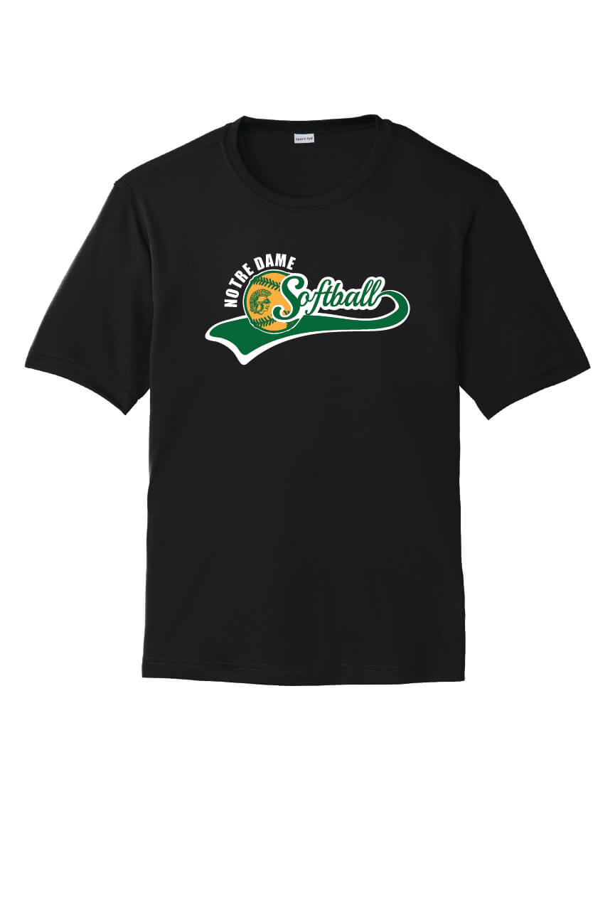 Notre Dame Softball Sport Tek Competitor Short Sleeve Tee (Youth) black, front