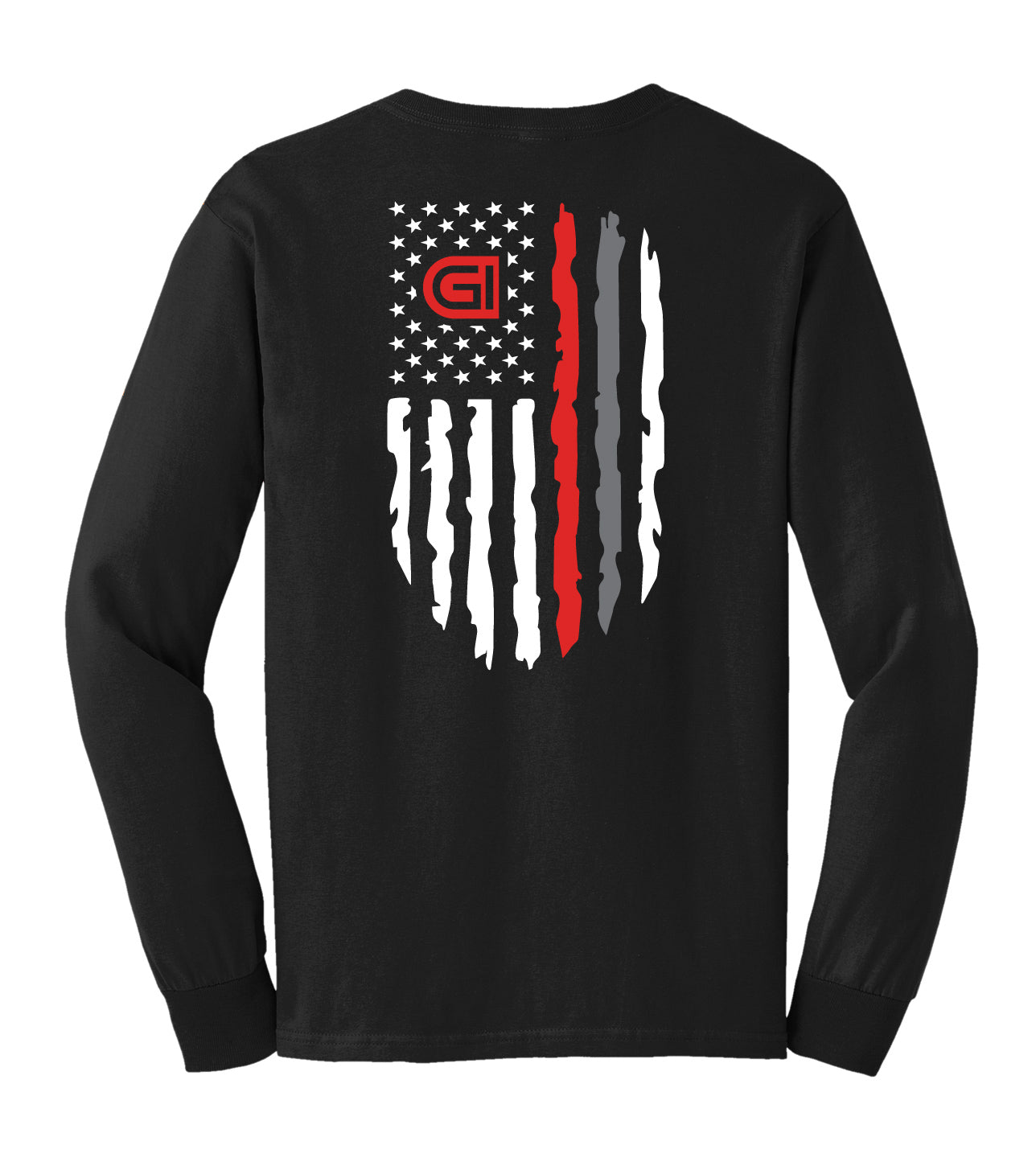 Gildan® Long Sleeve T-Shirt with Small Logo on Front / Flag on Back