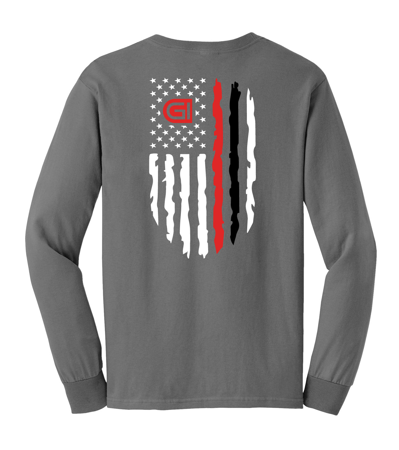 Gildan® Long Sleeve T-Shirt with Small Logo on Front / Flag on Back