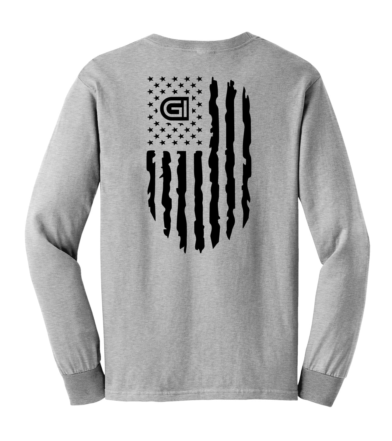 Gildan® Long Sleeve T-Shirt with Small Logo on Front / Flag on Back