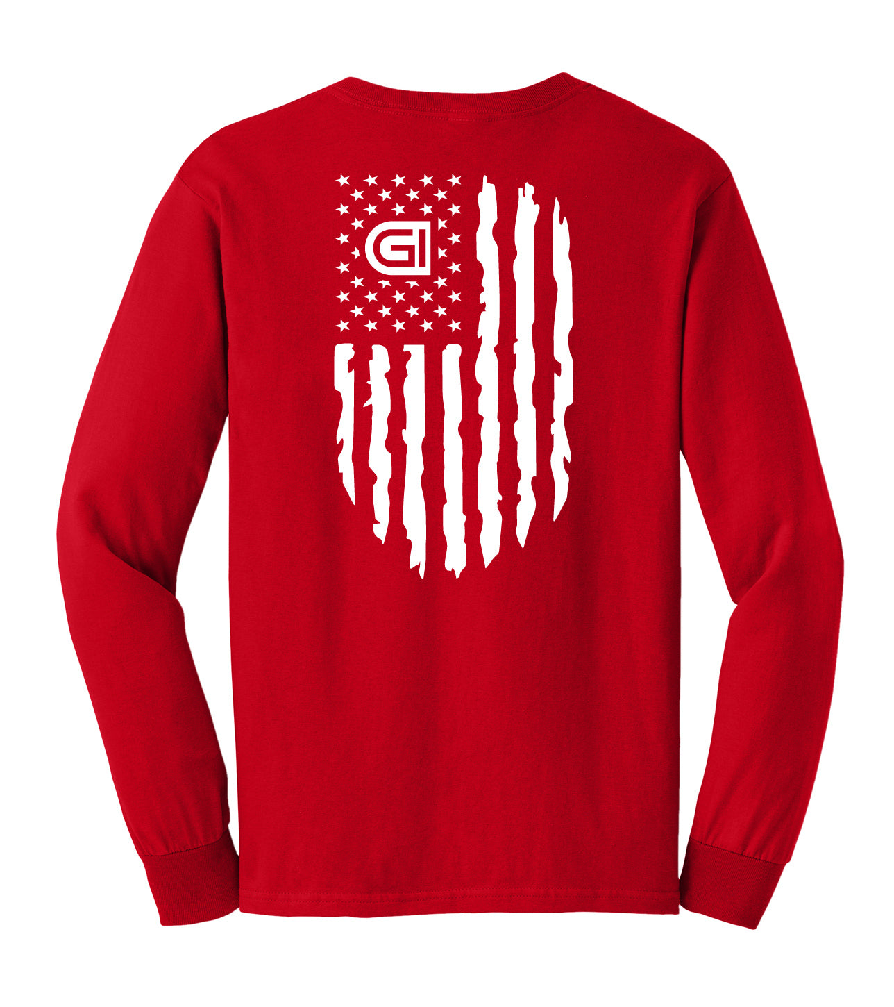 Gildan® Long Sleeve T-Shirt with Small Logo on Front / Flag on Back