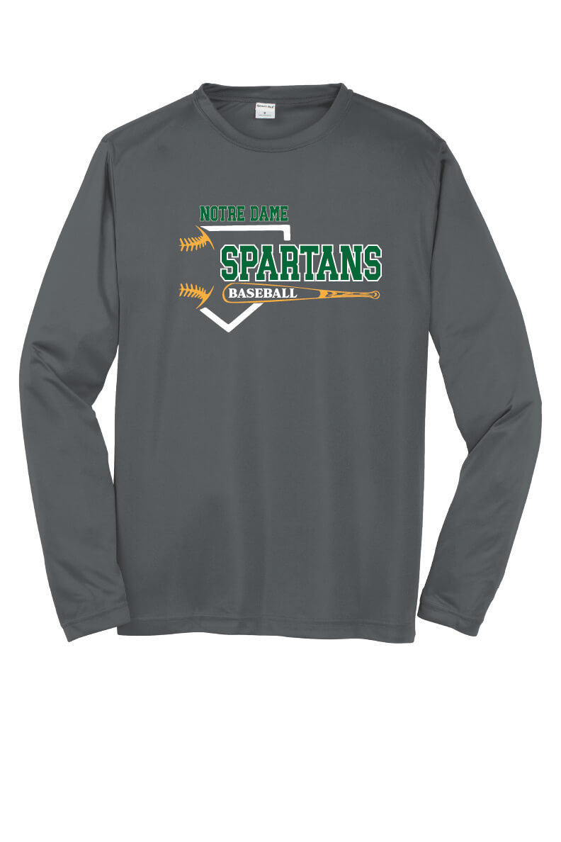 Notre Dame Baseball Sport Tek Competitor Long Sleeve Shirt (Youth) gray, front