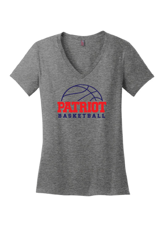 Patriot Basketball V-Neck Short Sleeve T-Shirt (Ladies) gray