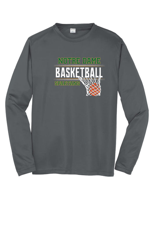 Youth Notre Dame Basketball Sport Tek Competitor Long Sleeve Shirt gray-front