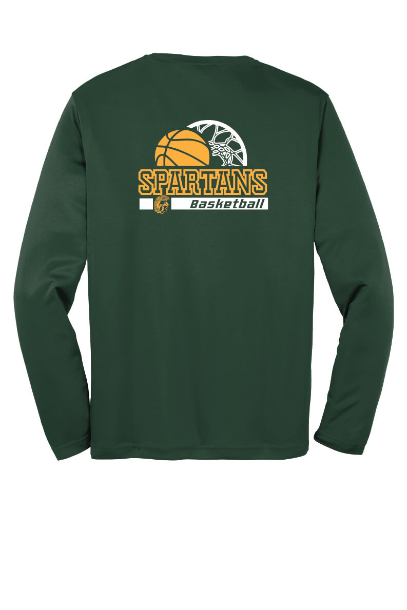 Youth Spartans Basketball Sport Tek Competitor Long Sleeve Shirt green-back