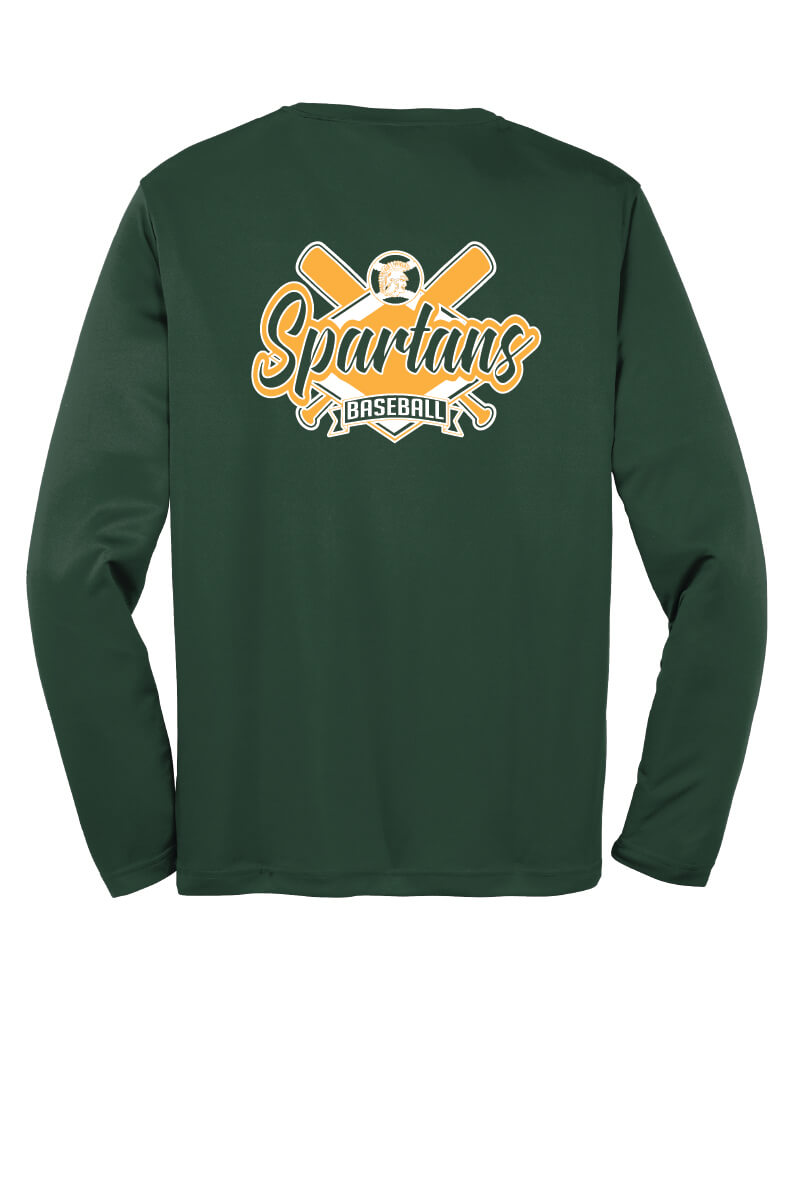 Spartans Baseball Sport Tek Competitor Long Sleeve Shirt (Youth) green, back