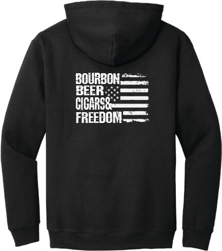 Bourbon, Beer, Cigars & Freedom hoodie back