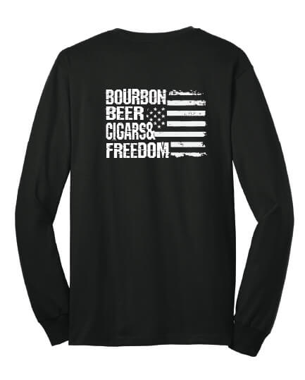 Bourbon, Beer, Cigars & Freedom long sleeve back