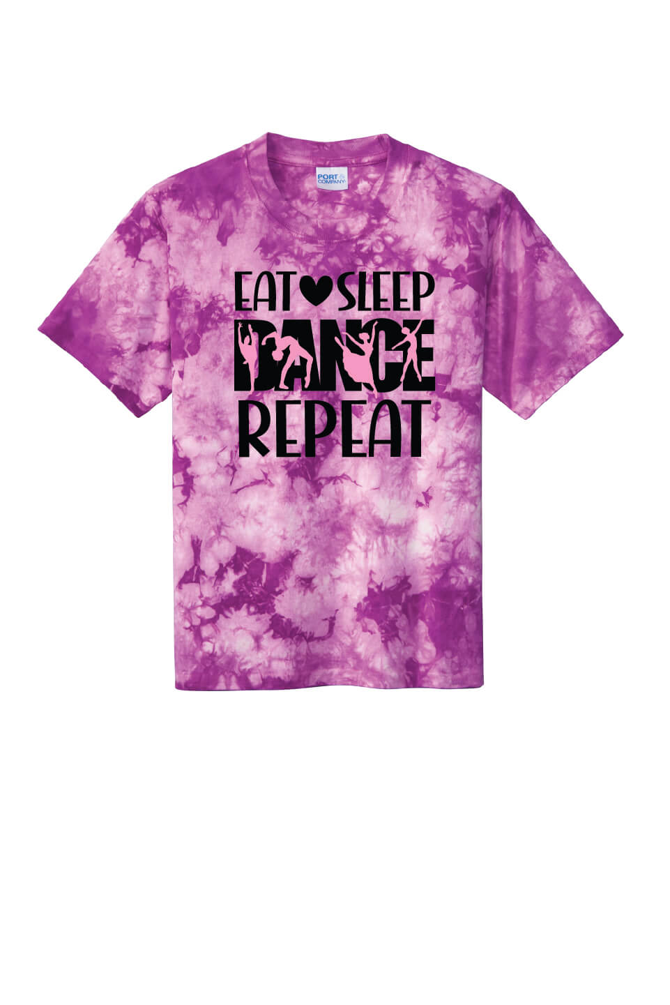 Eat Sleep Dance Repeat Tie Dye Short Sleeve T-Shirt (Youth) pink