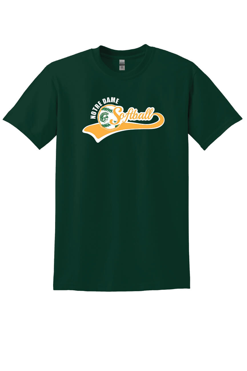 Notre Dame Softball Short Sleeve T-Shirt green, front