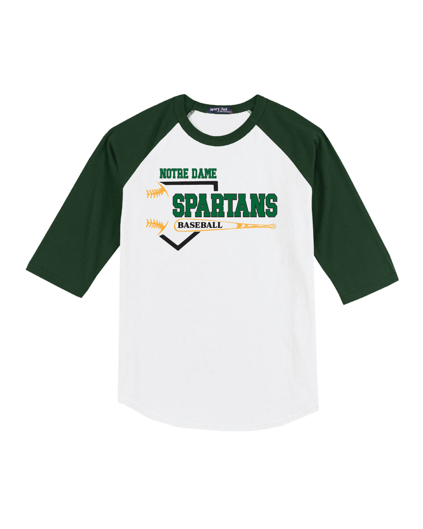 Notre Dame Spartans Sport Tek Colorblock Raglan Jersey - green/white, front