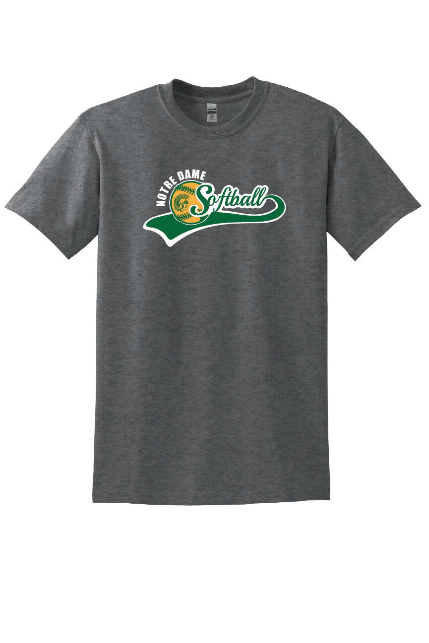 Notre Dame Softball Short Sleeve T-Shirt gray, front