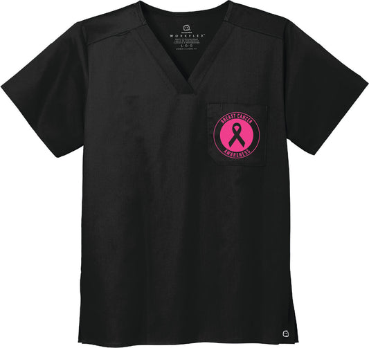 Wonder Wink Chest Pocket V-Neck Top black with awareness circle