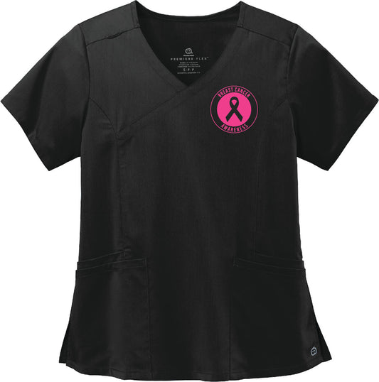 Wonder Wink Mock Wrap Top black with awareness logo