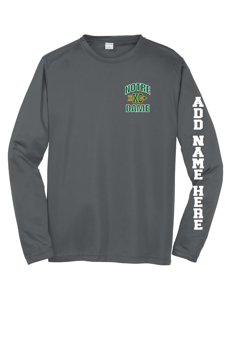 Notre Dame XC Sport Tek Competitor Long Sleeve Shirt gray