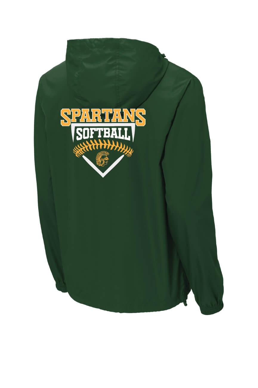 Spartans Softball Sport Tek Packable Windbreaker green, back
