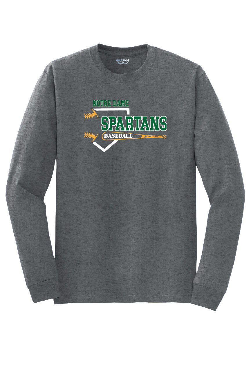 Notre Dame Baseball Long Sleeve T-Shirt (Youth) gray, front