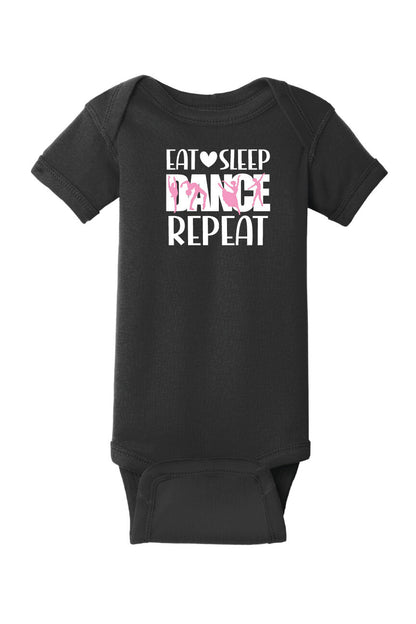Eat Sleep Dance Repeat Short Sleeve Onesie black