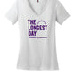 The Longest Day Ladies V-Neck Short Sleeve T-Shirt white vertical design