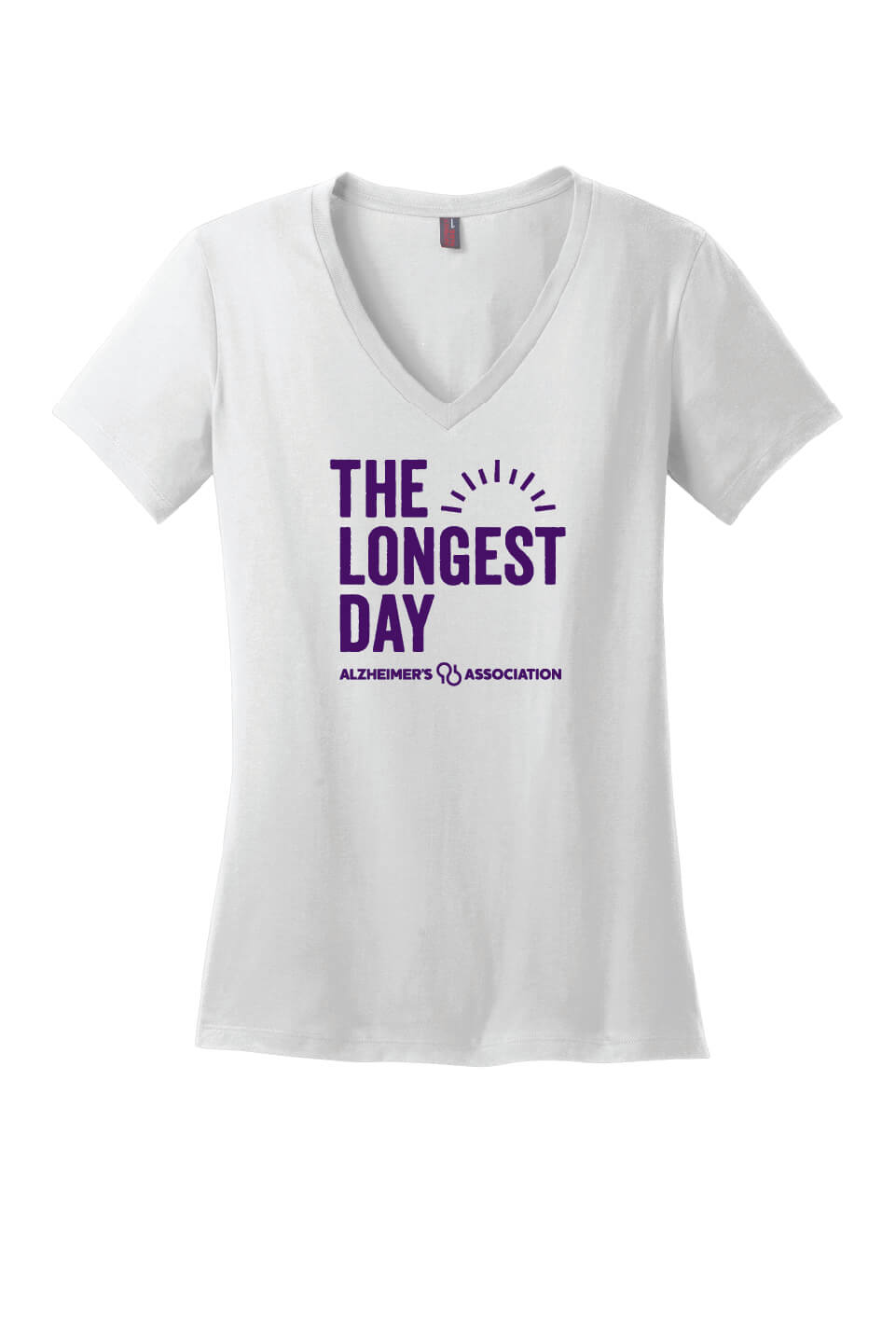 The Longest Day Ladies V-Neck Short Sleeve T-Shirt white vertical design