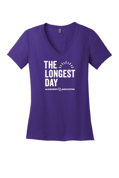 The Longest Day Ladies V-Neck Short Sleeve T-Shirt purple vertical design