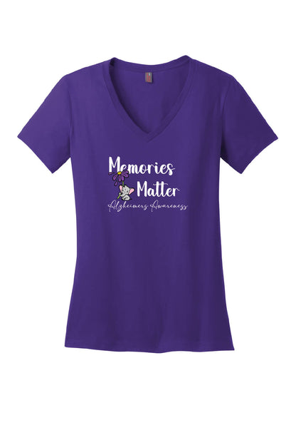 Memories Matter - Alzheimers Awareness Ladies V-Neck Short Sleeve T-Shirt