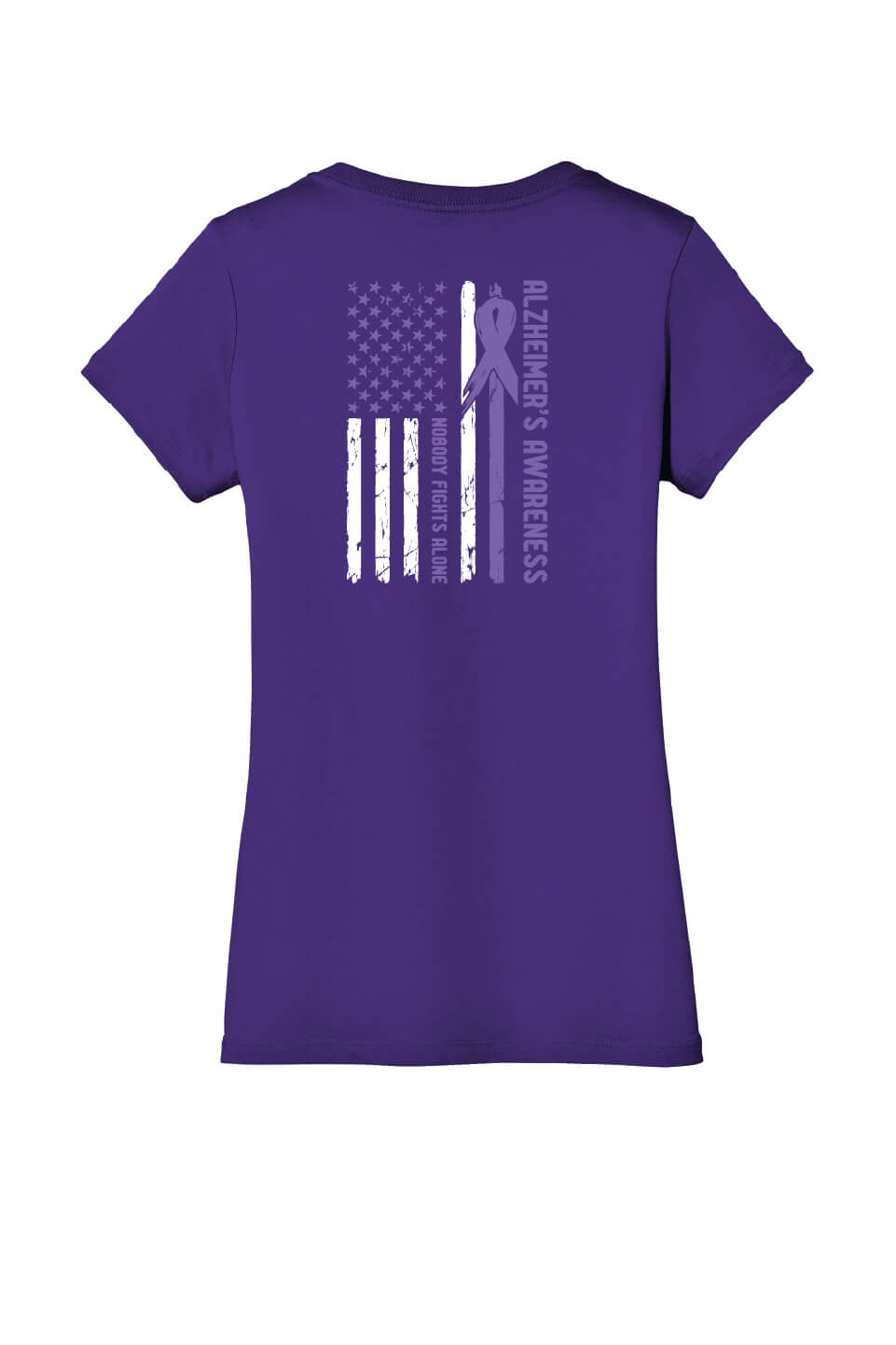 Memories Matter Flag Back Ladies V-Neck Short Sleeve T-Shirt purple flag back