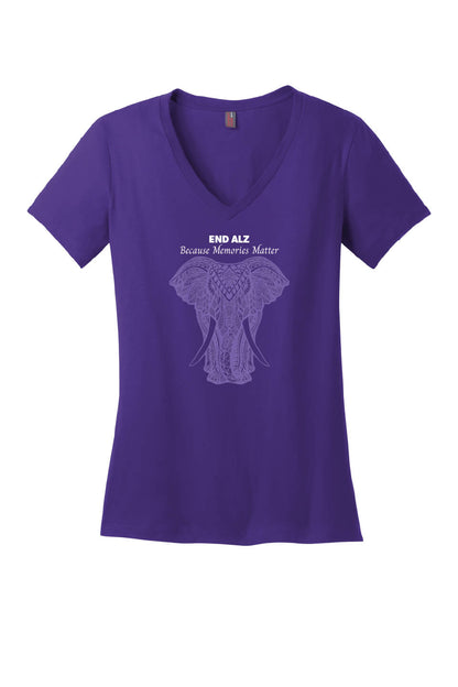 Memories Matter Elephant Ladies V-Neck Short Sleeve T-Shirt
