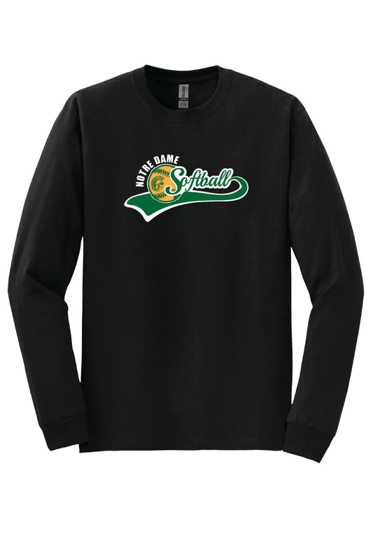 Notre Dame Softball Long Sleeve T-Shirt (Youth) black, front